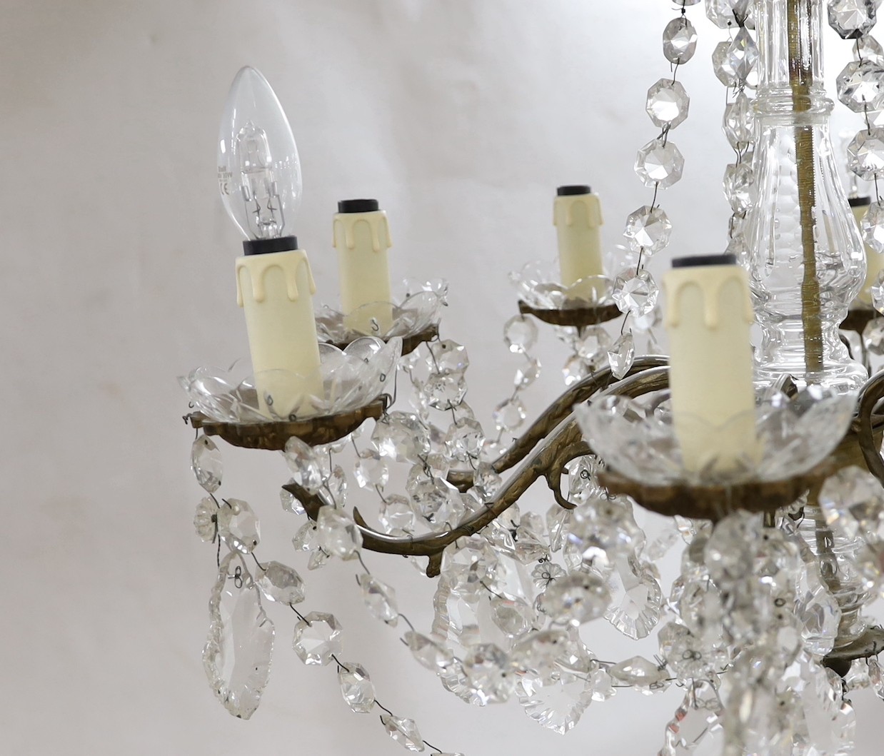 An eight branch lustre drop chandelier, 69cm drop excluding chain